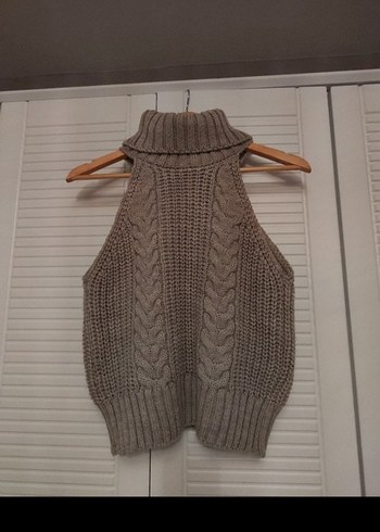 Örgü Boğazlı Kolsuz Kadın Kazak - Görsel 2