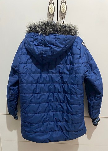 Kürklü Kapüşonlu Mavi Erkek çocuk Mont - Görsel 4