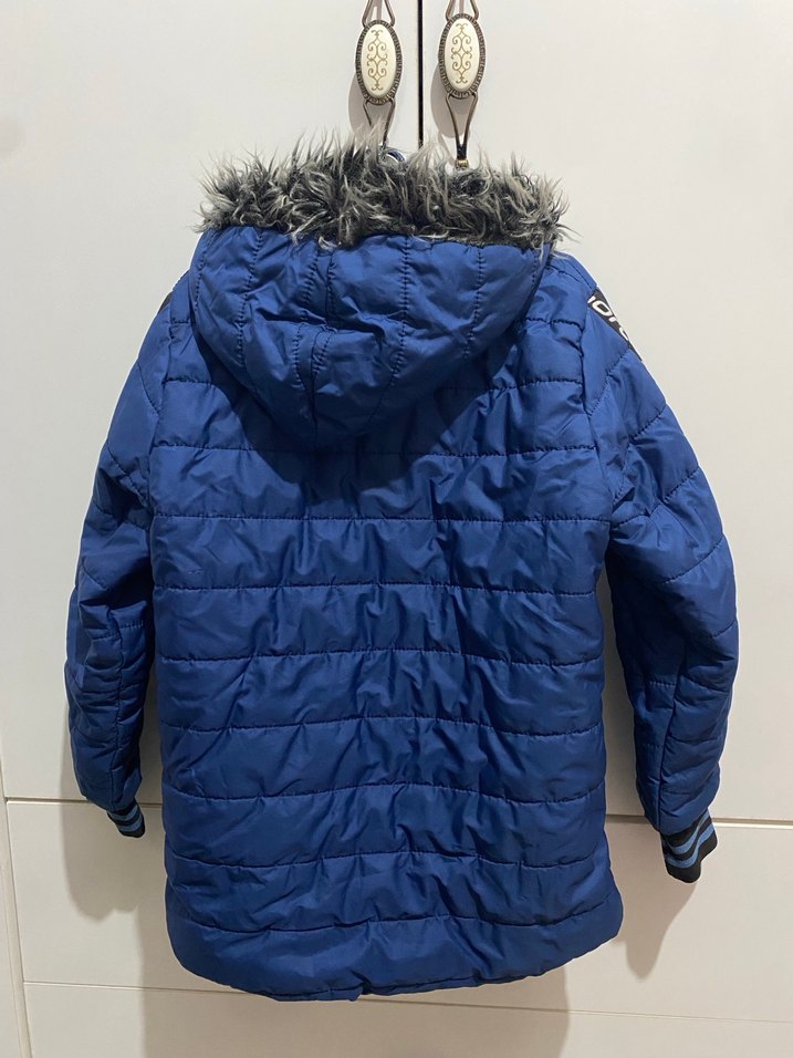 Kürklü Kapüşonlu Mavi Erkek çocuk Mont - Görsel 4