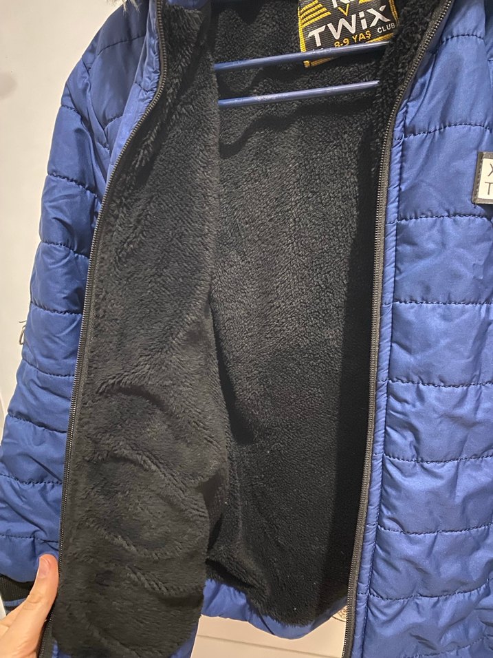 Kürklü Kapüşonlu Mavi Erkek çocuk Mont - Görsel 3