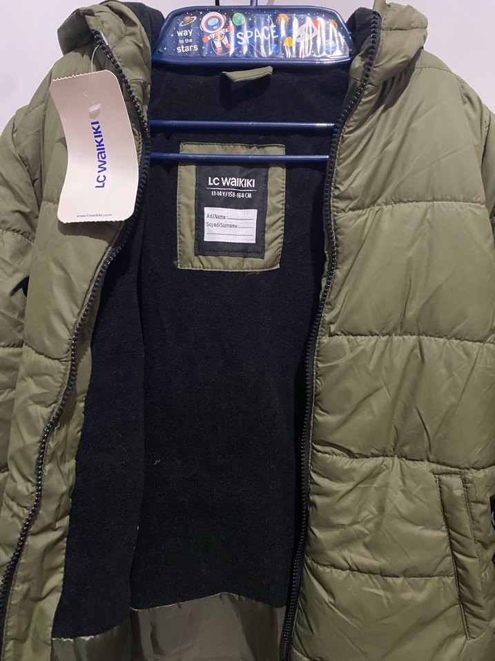 Haki Kapüşonlu Fermuarlı Erkek çocuk Mont - Görsel 2