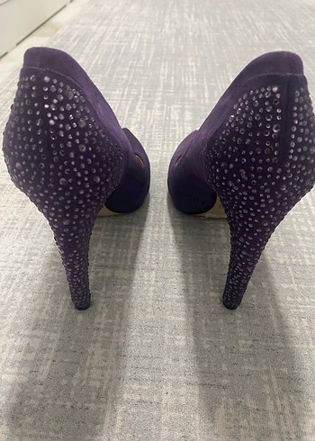 Mor Süet Taşlı Yüksek Topuklu Kadın Stiletto - Görsel 2