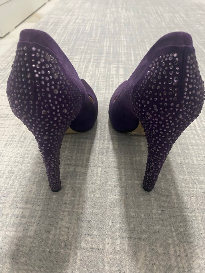 Mor Süet Taşlı Yüksek Topuklu Kadın Stiletto - Görsel 2