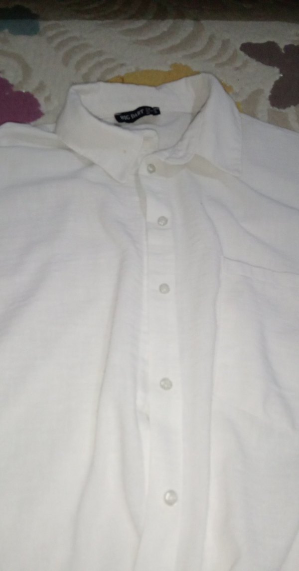 Beyaz Keten Gömlek, Kısa Kollu, Düğmeli - Görsel 3