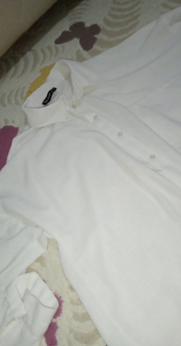 Beyaz Keten Gömlek, Kısa Kollu, Düğmeli - Görsel 2