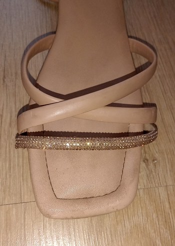 Bej Deri Stiletto Topuklu Kadın Sandalet - Görsel 3