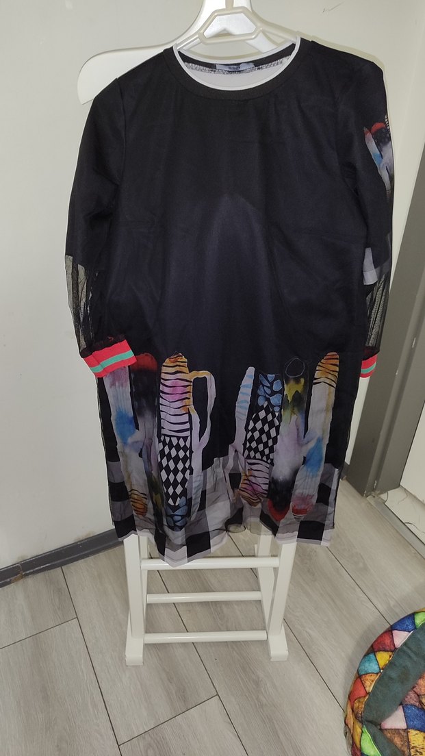 Drapeli Çok Renkli Mini Kadın Tunik - Görsel 2