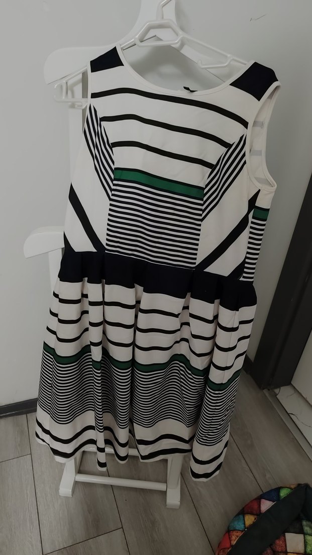 Çizgili Pilili Midi Elbise - Görsel 2