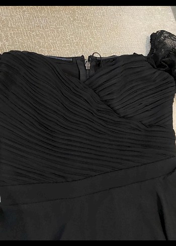 Siyah Uzun V Yaka Drapeli Kadın Abiye Elbise - Görsel 4