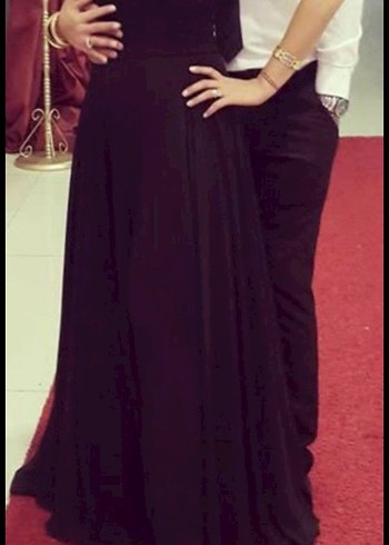 Siyah Uzun V Yaka Drapeli Kadın Abiye Elbise - Görsel 6