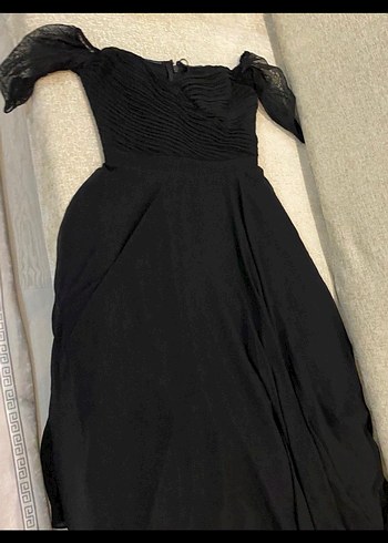 Siyah Uzun V Yaka Drapeli Kadın Abiye Elbise - Görsel 5