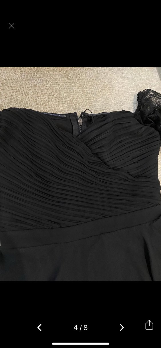 Siyah Uzun V Yaka Drapeli Kadın Abiye Elbise - Görsel 4