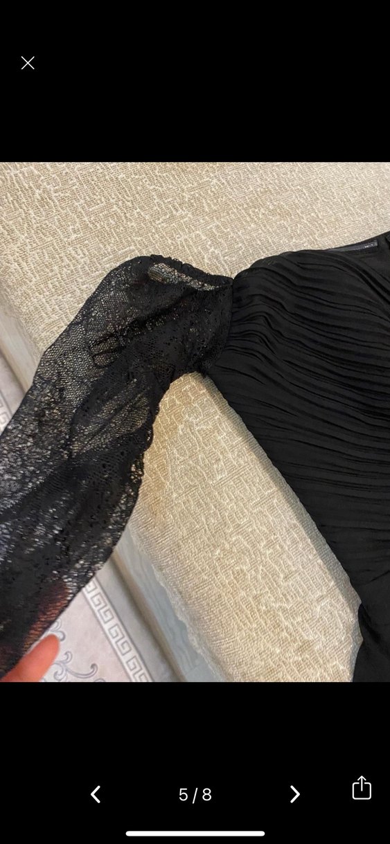 Siyah Uzun V Yaka Drapeli Kadın Abiye Elbise - Görsel 3