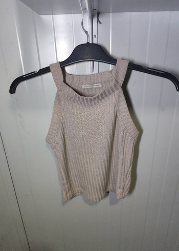 Bej Kısa Triko Yüksek Yakalı Kadın Atlet - Görsel 2