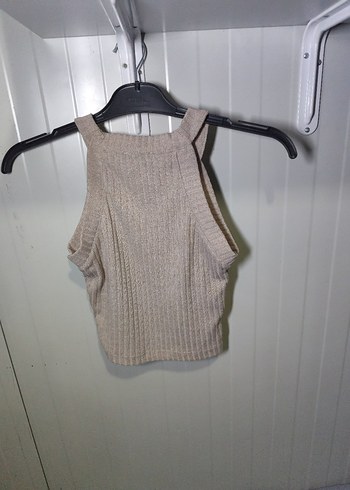 Bej Kısa Triko Yüksek Yakalı Kadın Atlet - Görsel 3