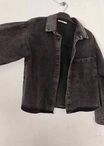 Gri Düğmeli Kadın Denim Ceket - Görsel 3