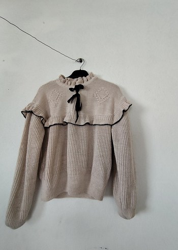 Bej Yüksek Yaka Örgü Kadın Kazak - Görsel 2