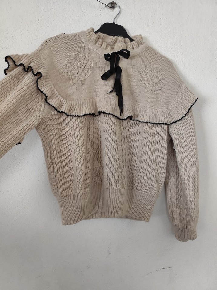 Bej Yüksek Yaka Örgü Kadın Kazak - Görsel 3