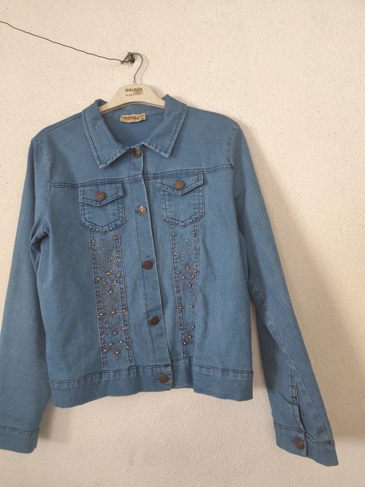 Nakışlı Mavi Denim Kadın Ceket - Görsel 2
