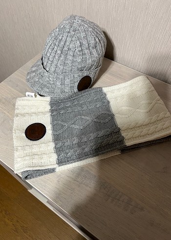 Gri Örgü Erkek Şapka ve Atkı Seti - Görsel 4