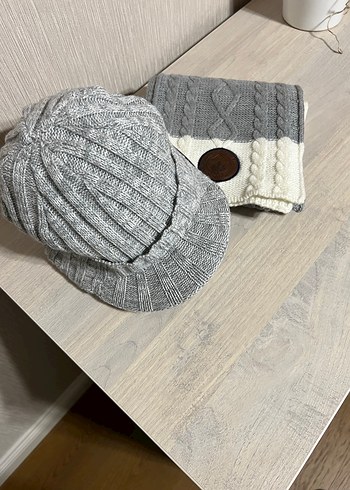 Gri Örgü Erkek Şapka ve Atkı Seti - Görsel 2