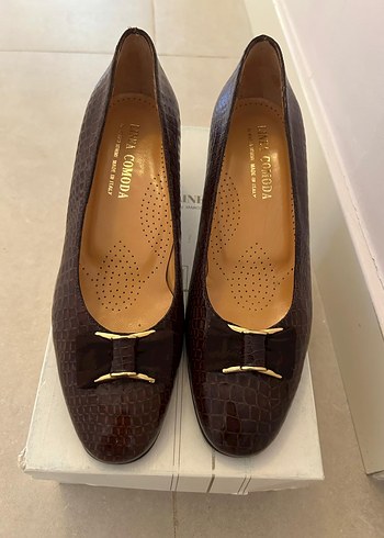 Crocodile desenli  İtalyan Vintage Deri  Topuklu Kadın Ayakkabı - Görsel 2