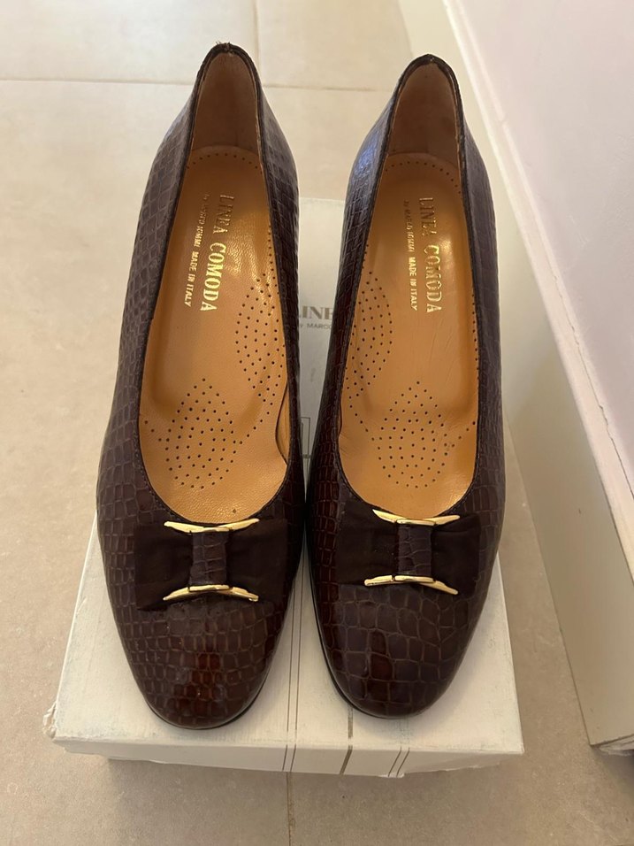 Crocodile desenli  İtalyan Vintage Deri  Topuklu Kadın Ayakkabı - Görsel 2