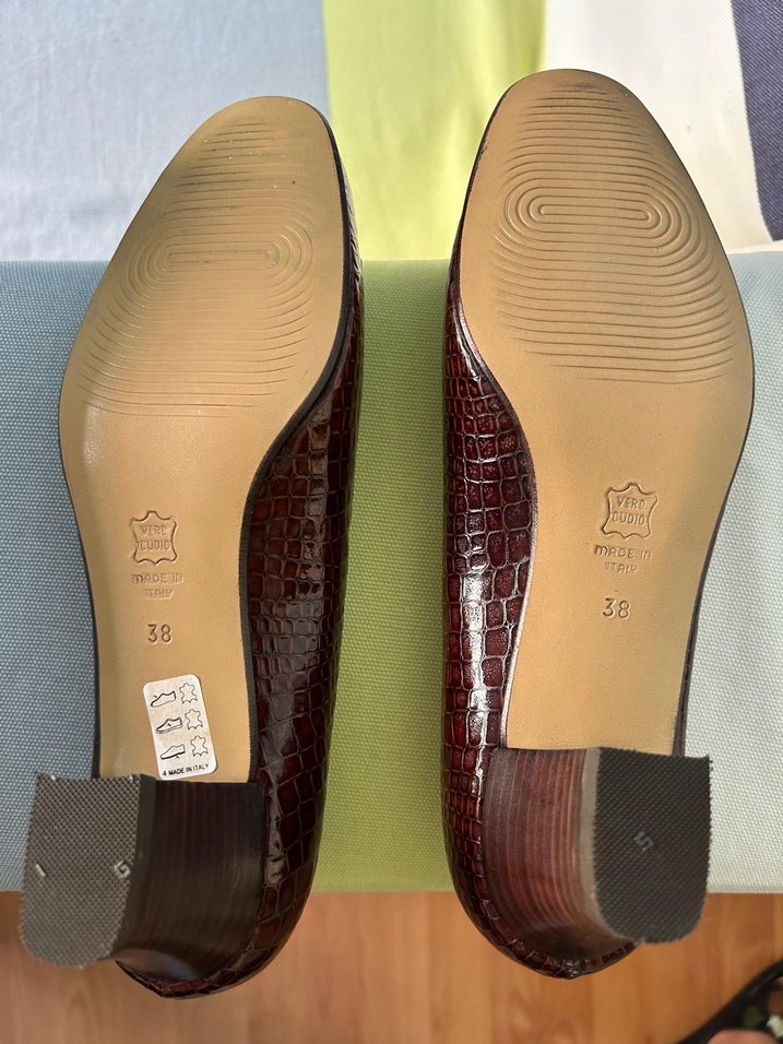 Crocodile desenli  İtalyan Vintage Deri  Topuklu Kadın Ayakkabı - Görsel 3