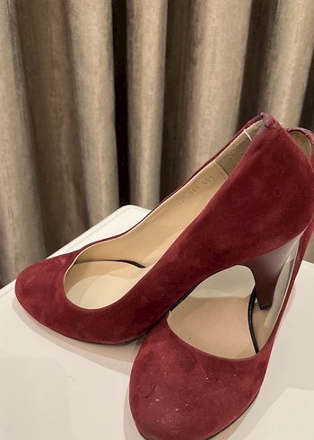 Bordo Süet Topuklu Kadın Stiletto kadife. - Görsel 2