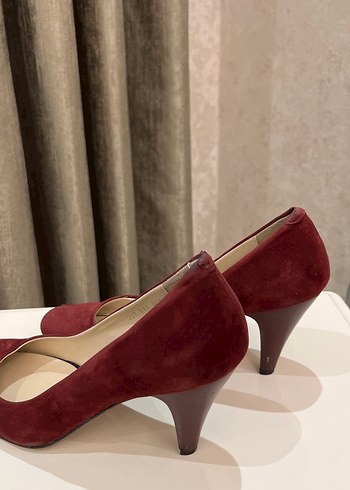 Bordo Süet Topuklu Kadın Stiletto kadife. - Görsel 3