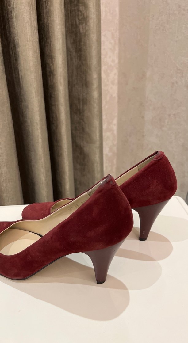 Bordo Süet Topuklu Kadın Stiletto kadife. - Görsel 3