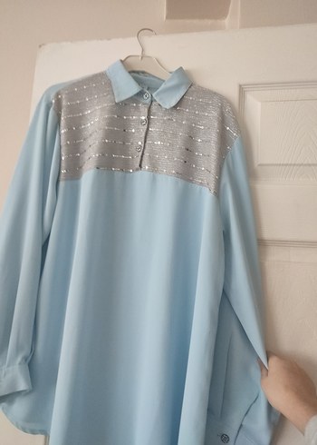 Düğmeli Mavi Uzun Kollu Kadın Gömlek - Görsel 4