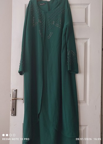 Yeşil Uzun Kollu Nakışlı Kadın Elbise - Görsel 4