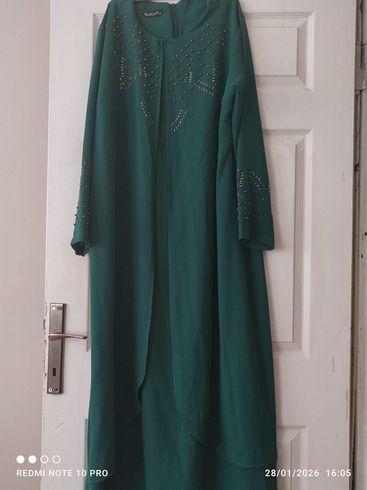 Yeşil Uzun Kollu Nakışlı Kadın Elbise - Görsel 4