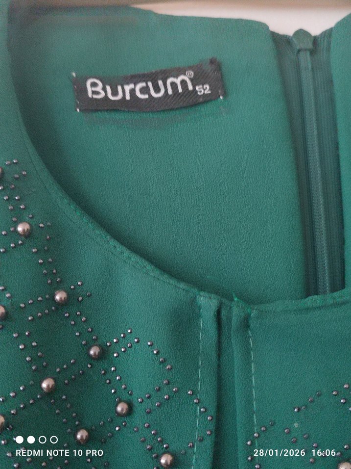 Yeşil Uzun Kollu Nakışlı Kadın Elbise - Görsel 2