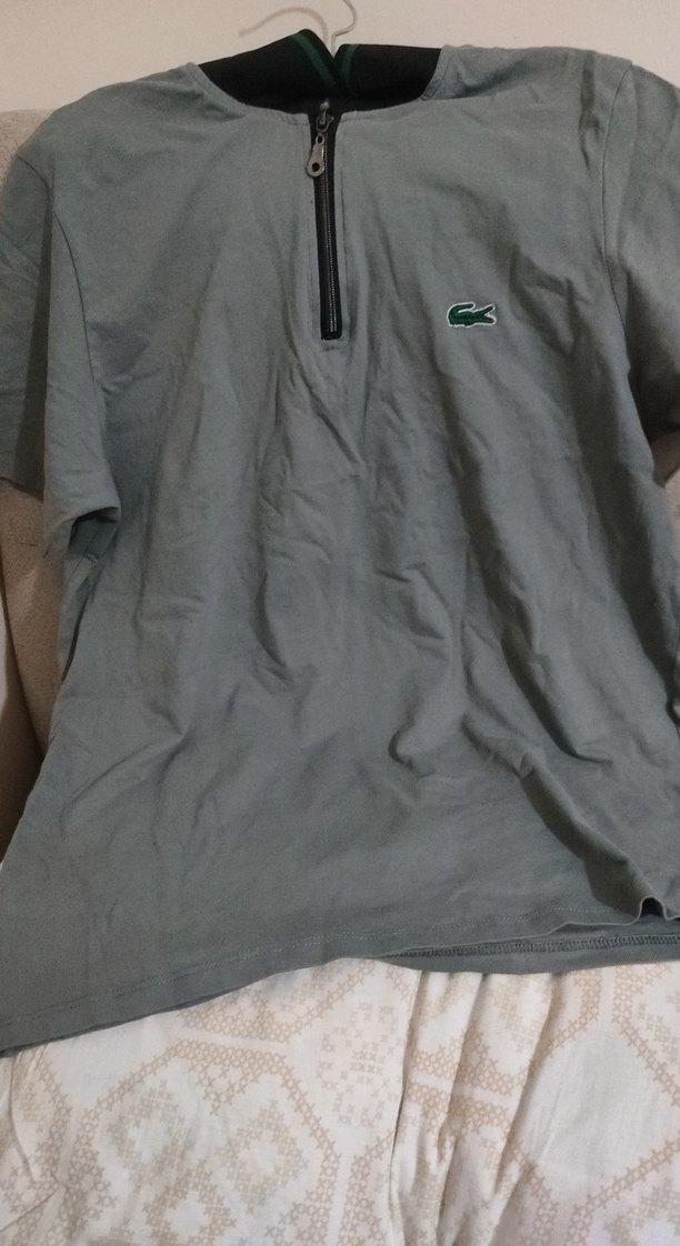 Gri Kısa Kollu Fermuarlı Erkek Polo Tişört - Görsel 2