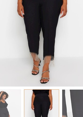 Siyah Elastik Belli taşlı Pantolon - Görsel 10