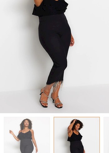 Siyah Elastik Belli taşlı Pantolon - Görsel 2