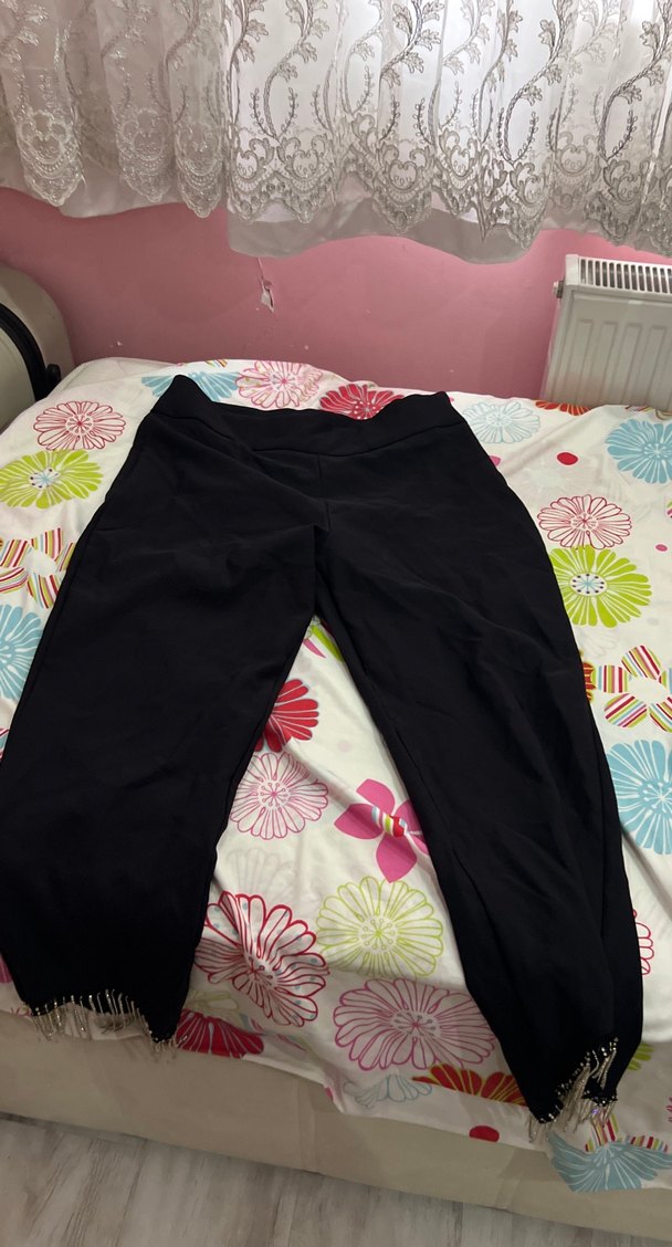 Siyah Elastik Belli taşlı Pantolon - Görsel 4