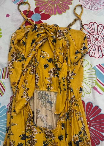 Sarı Desenli Bohem Kadın elbise - Görsel 4