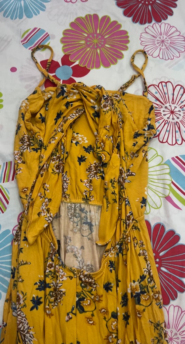 Sarı Desenli Bohem Kadın elbise - Görsel 4