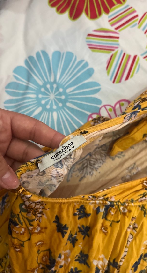 Sarı Desenli Bohem Kadın elbise - Görsel 5