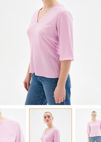 Pembe V Yakalı Kadın Bluz - Görsel 2