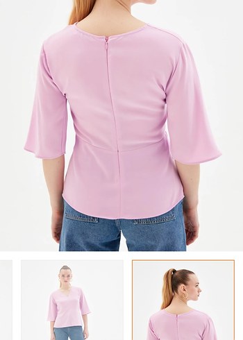 Pembe V Yakalı Kadın Bluz - Görsel 4