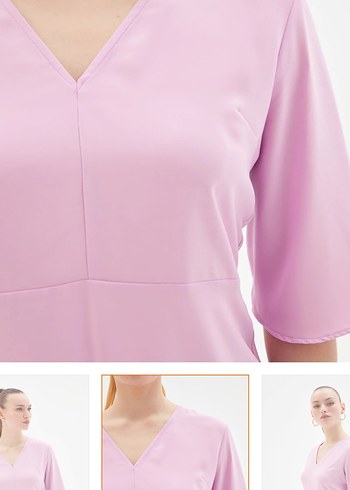 Pembe V Yakalı Kadın Bluz - Görsel 3