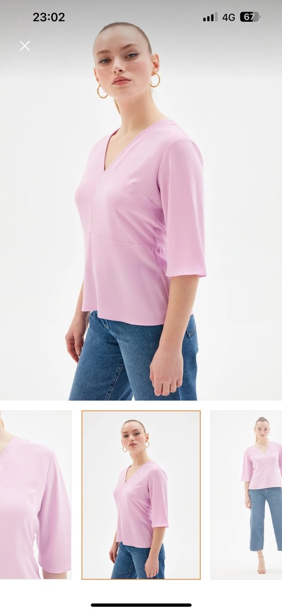 Pembe V Yakalı Kadın Bluz - Görsel 2