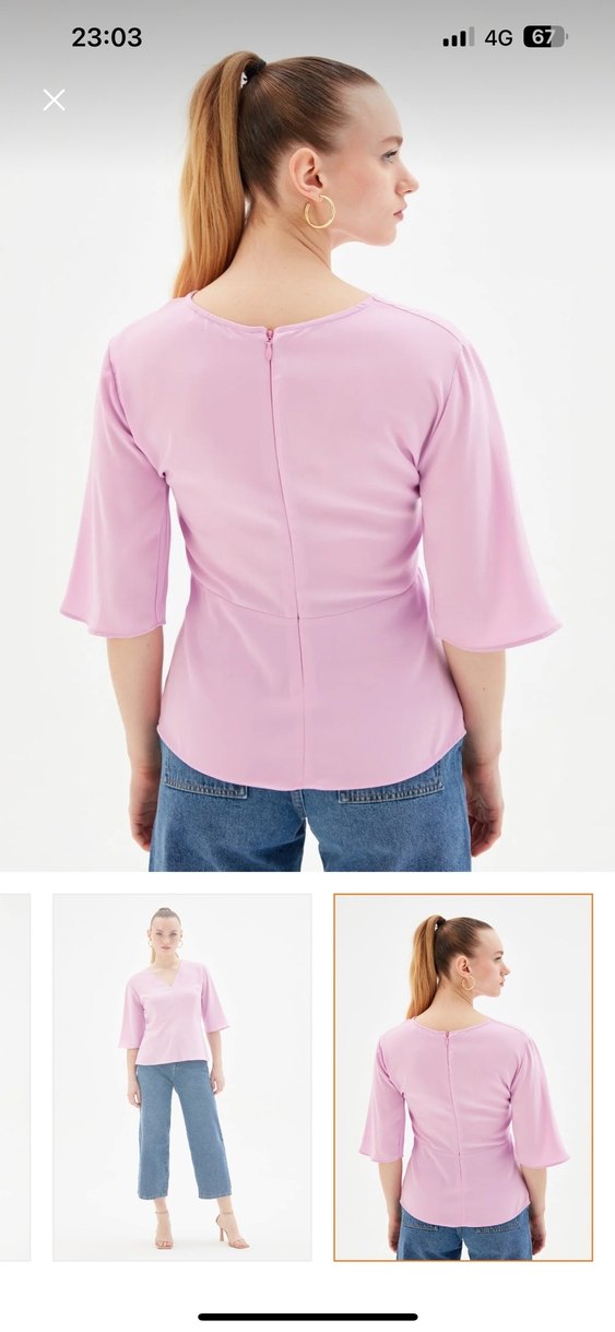 Pembe V Yakalı Kadın Bluz - Görsel 4
