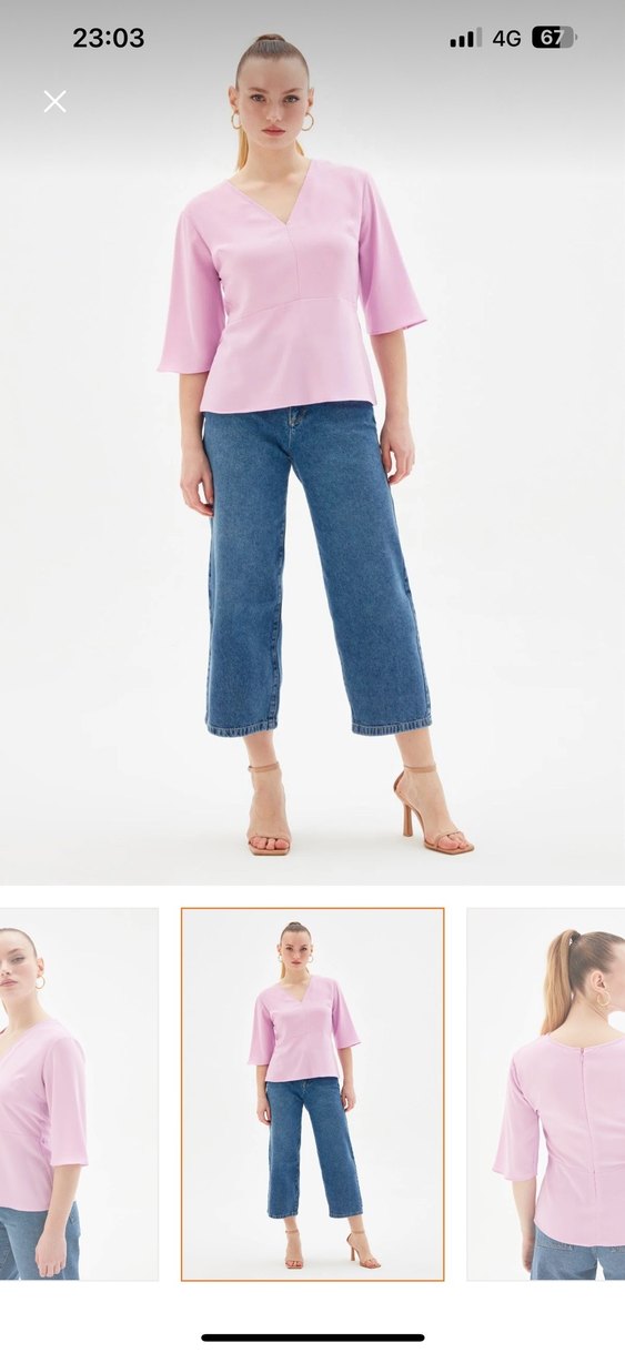 Pembe V Yakalı Kadın Bluz - Görsel 5