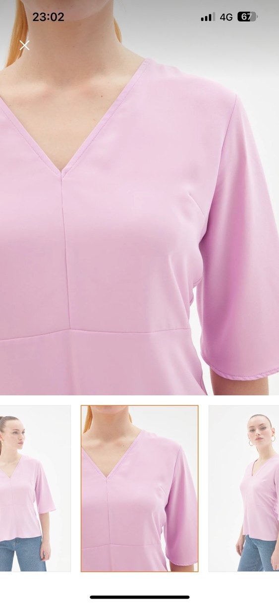 Pembe V Yakalı Kadın Bluz - Görsel 3