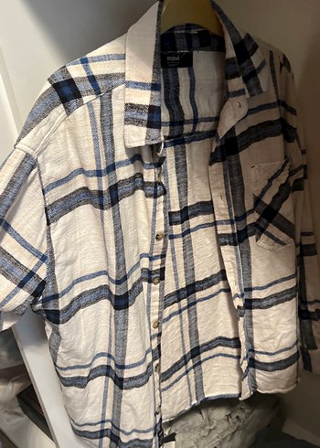 Mavi marka Düğmeli Gri Ekose erkek Keten Gömlek - Görsel 3